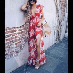 NWT Ruffle Maxi Dress-Red